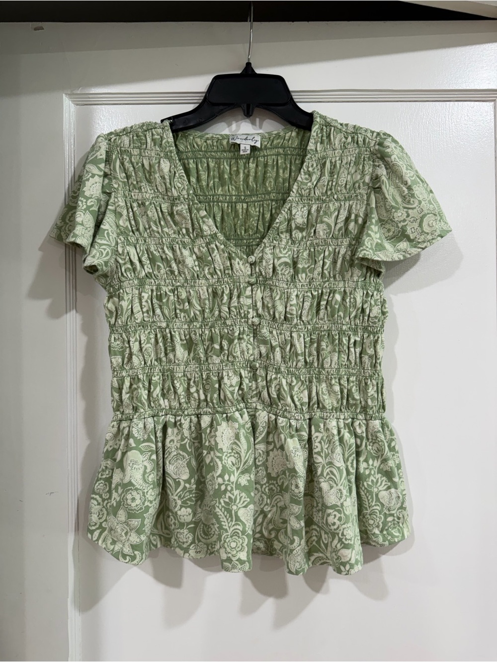 Wonderly Sage Green Smocked Peplum Blouse